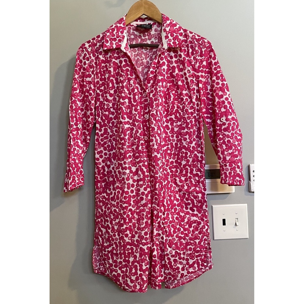 Talbots X Miraclesuit Top Beach Shirt Long Sleeve Button Up 3/4 Sleeve Medium